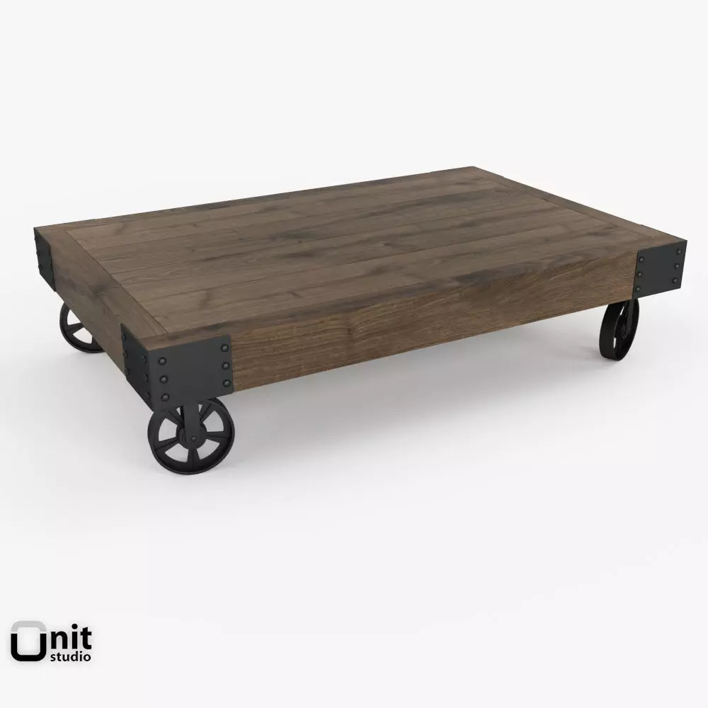 Vintage Factory Iron Wheel Coffee Table 3D model_0