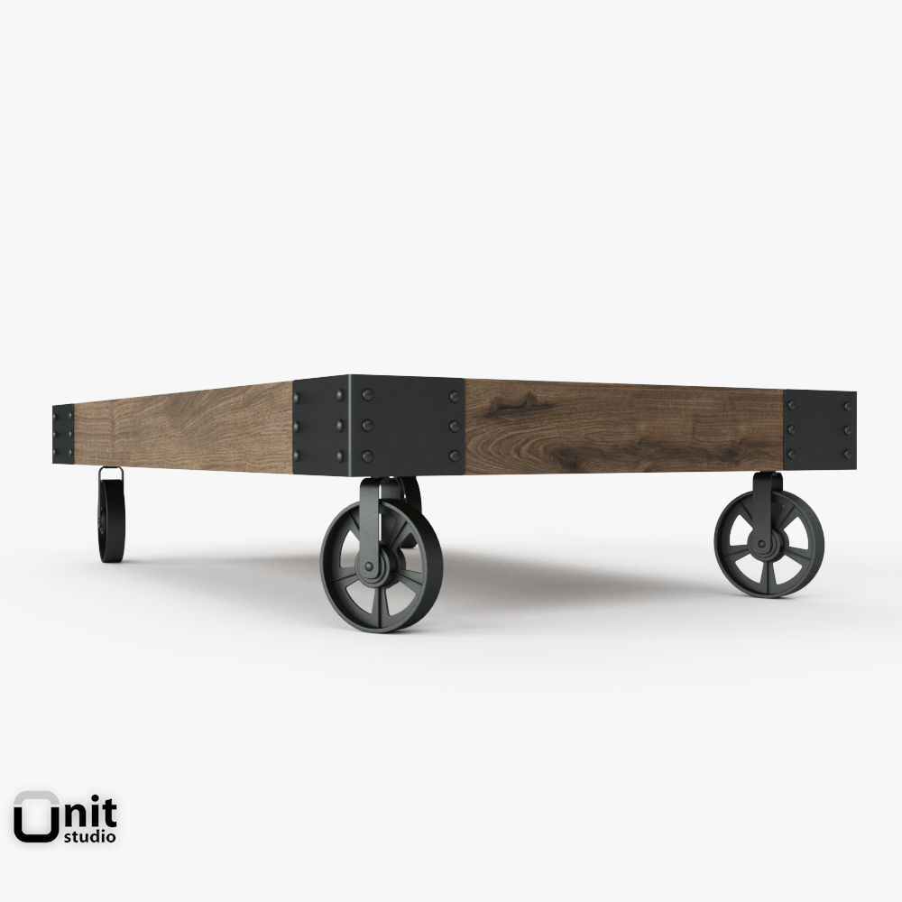 Vintage Factory Iron Wheel Coffee Table 3D model_2