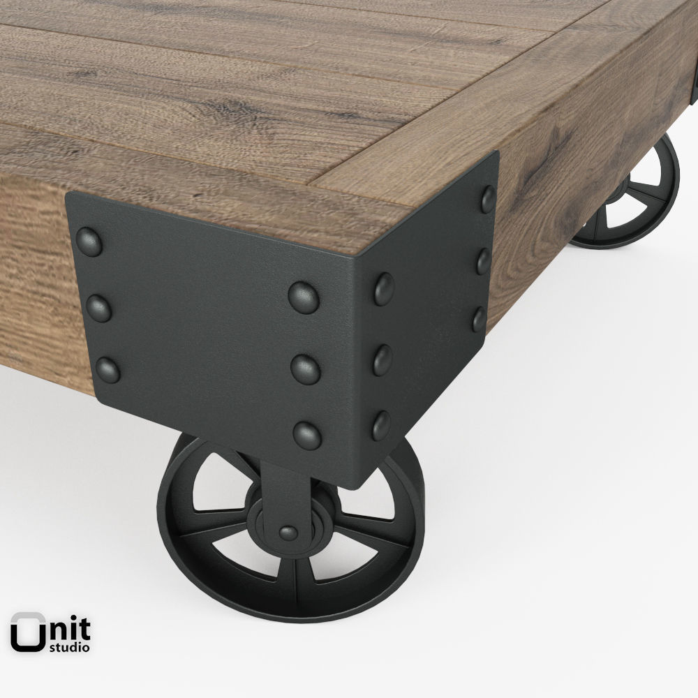 Vintage Factory Iron Wheel Coffee Table 3D model_3
