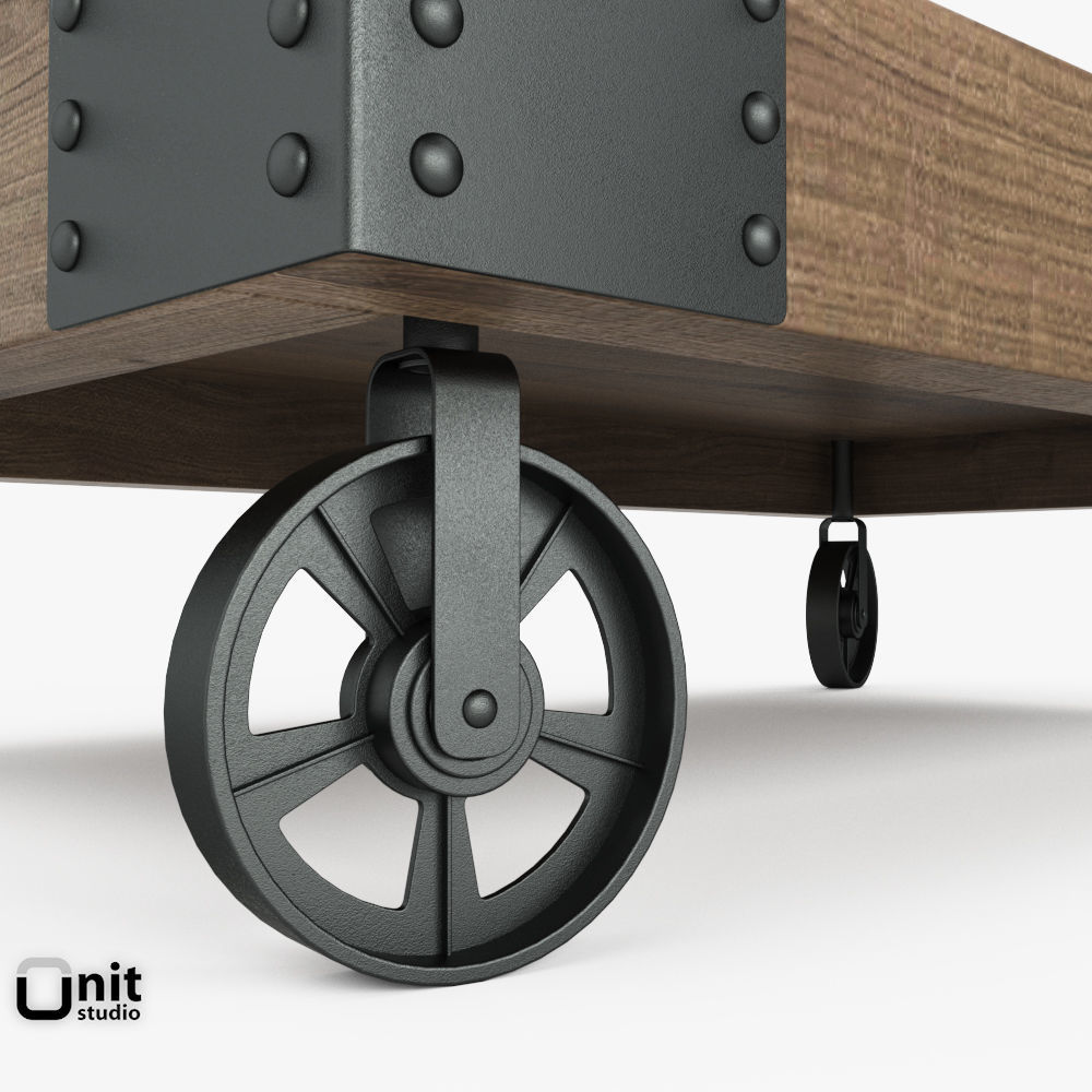 Vintage Factory Iron Wheel Coffee Table 3D model_4