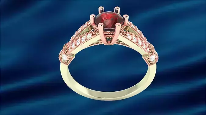 Vintage Natural Round Cut Garnet Engagement Ring