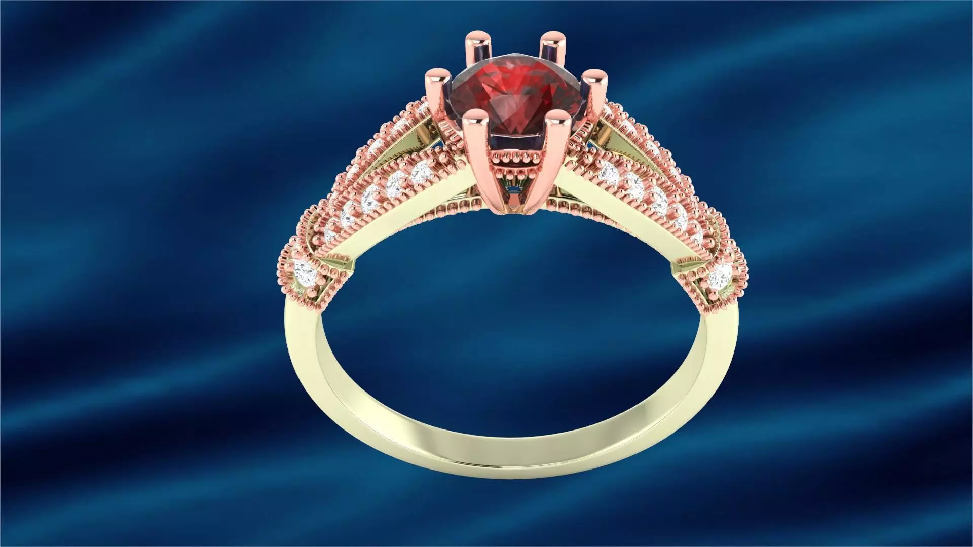 Vintage Natural Round Cut Garnet Engagement Ring 3D print model