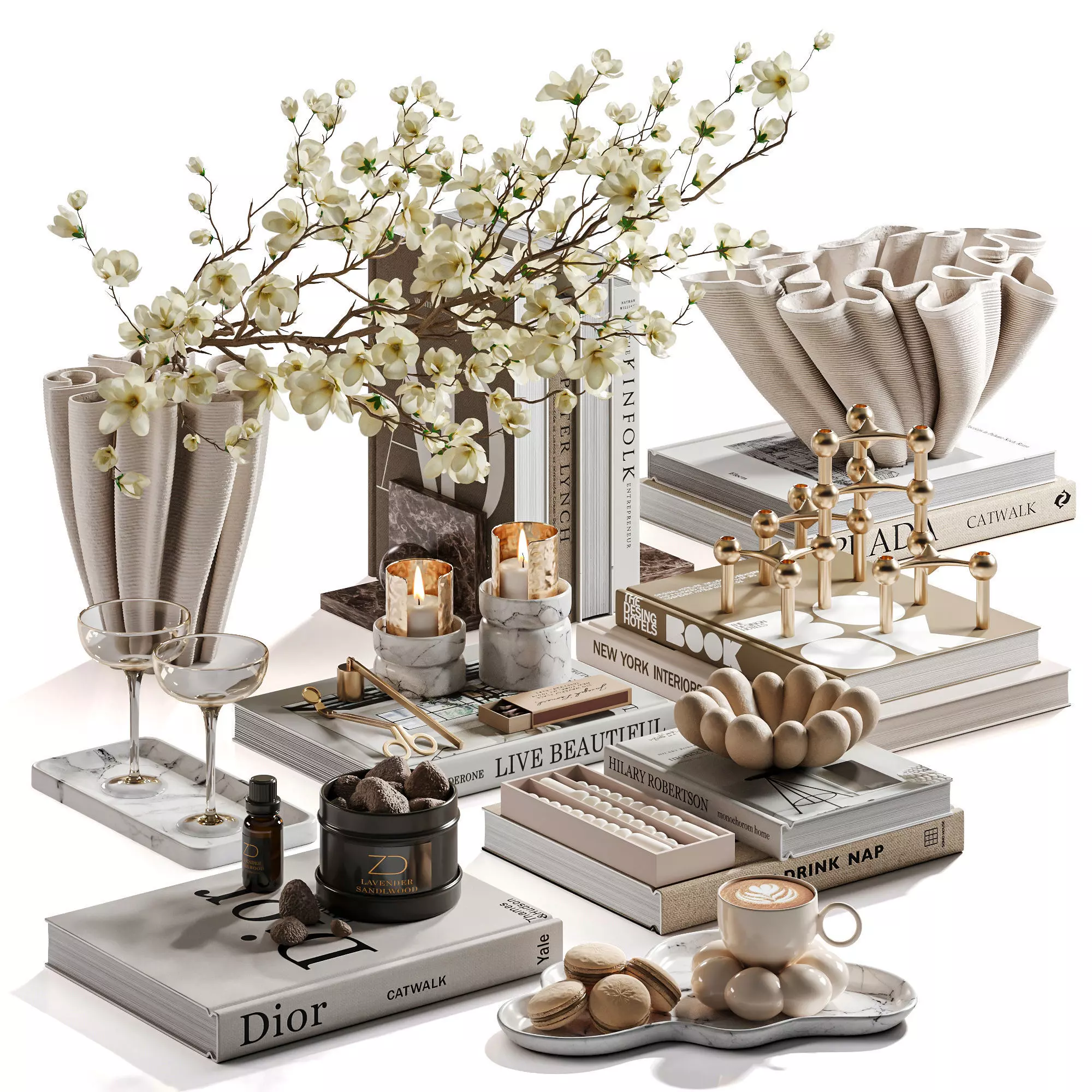 Organic Forms Tabletop Styling With Magnolia 3D model_0