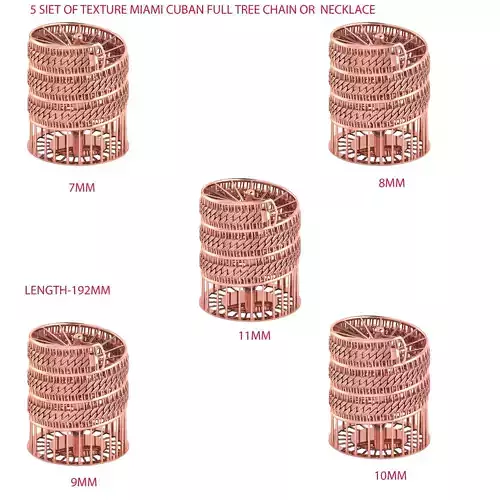 5 SET OF TEXTURE MIAMI CUBAN FULL TREE CHAIN OR NECKLACE  3D Model Collection
