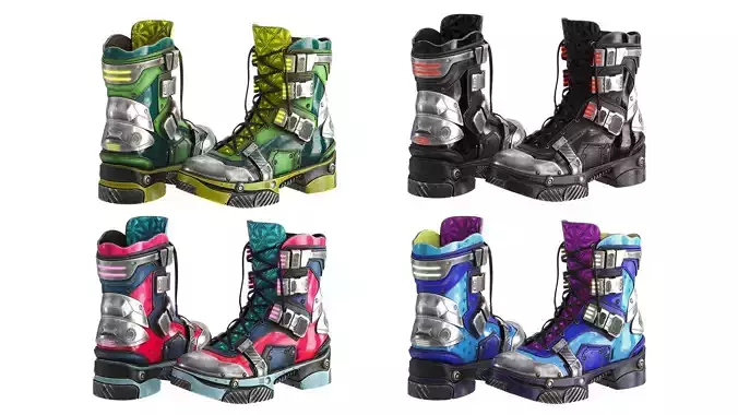 Cyberpunk Boots 4 colors Low-poly 3D model