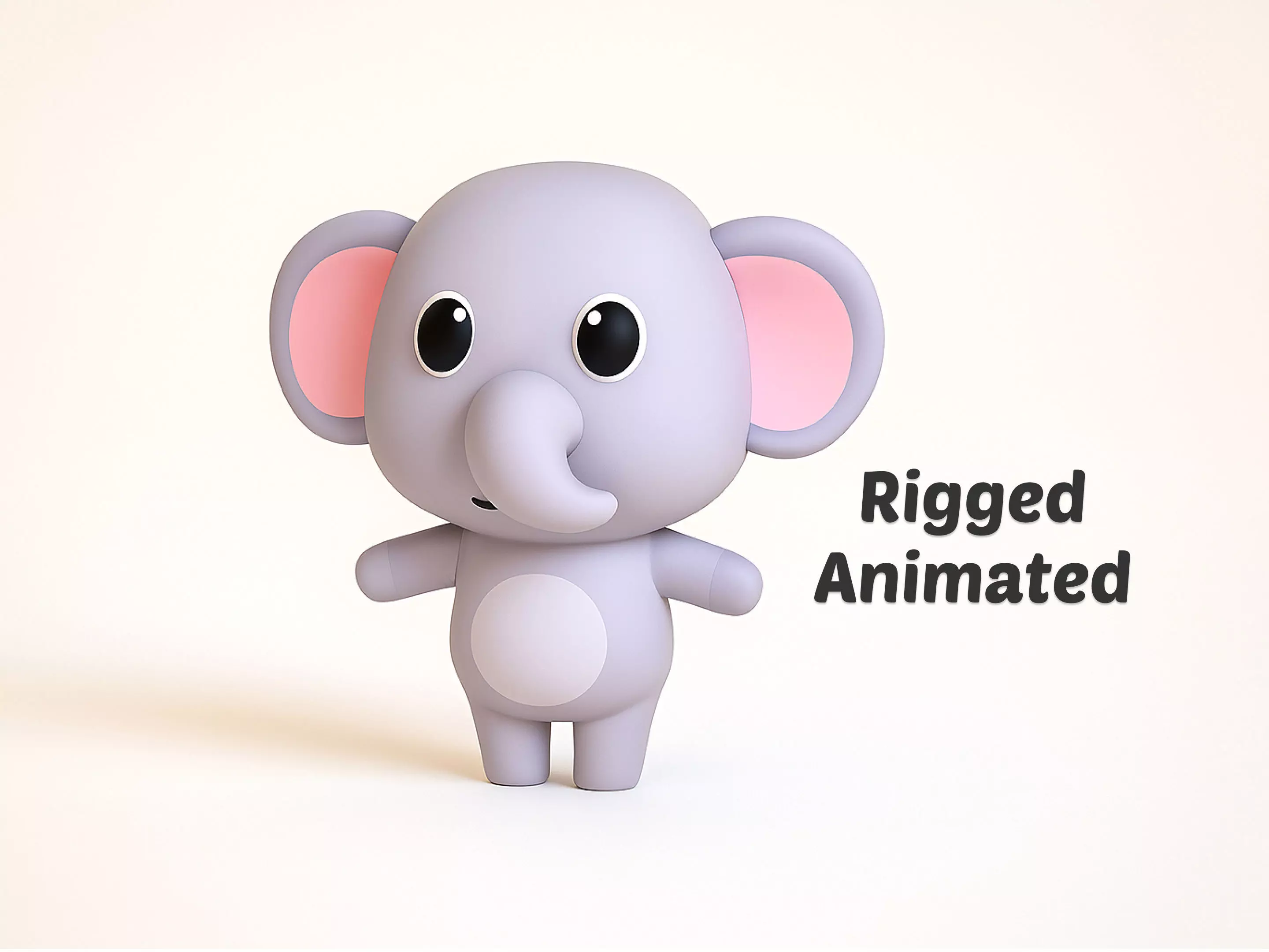 Cartoon Elephant - Chubby Animal Rigged Low-poly 3D model_0