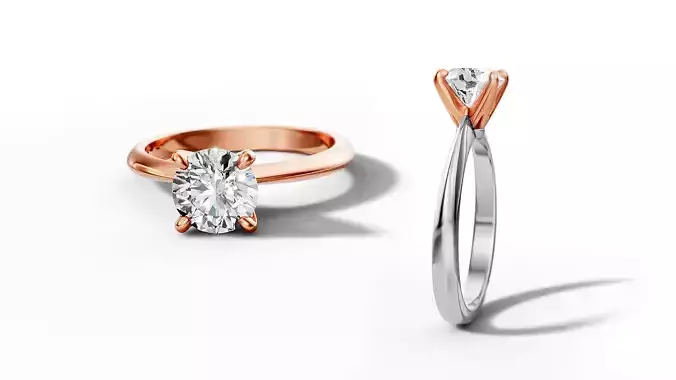 1ct Solitaire Engagement Ring 4 Claw Two Tone 3Dprint model 3D print model