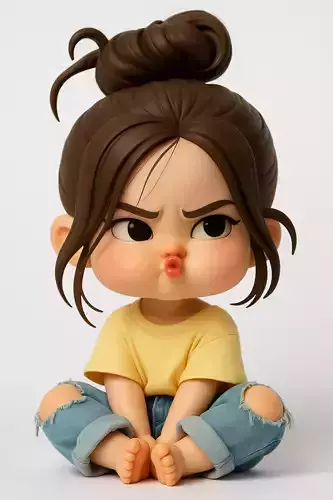Pouting Chibi Girl 3D Model