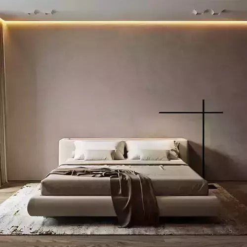 Modern Upholstered Platform Bed 3D Model 3D model