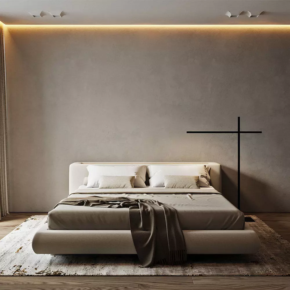 Modern Upholstered Platform Bed 3D Model 3D model