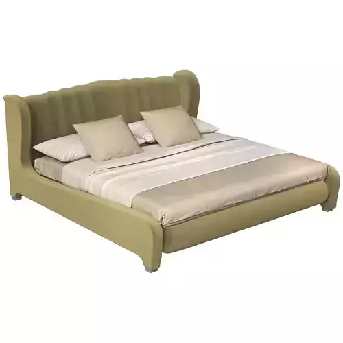 Curved Wingback Upholstered Bed 3D Model 