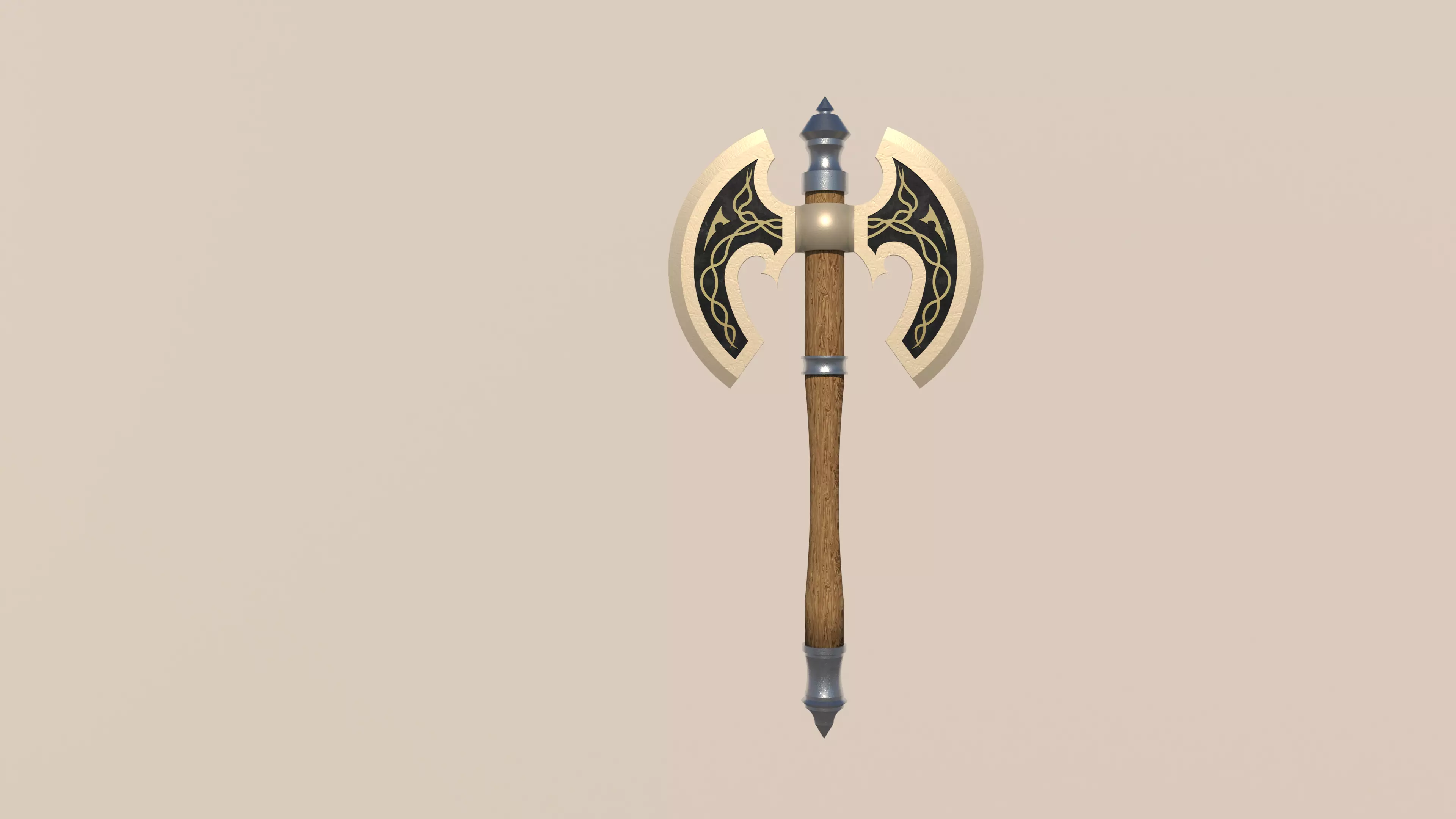 Fantasy Double-Headed Battle Axe Low-poly 3D model_1