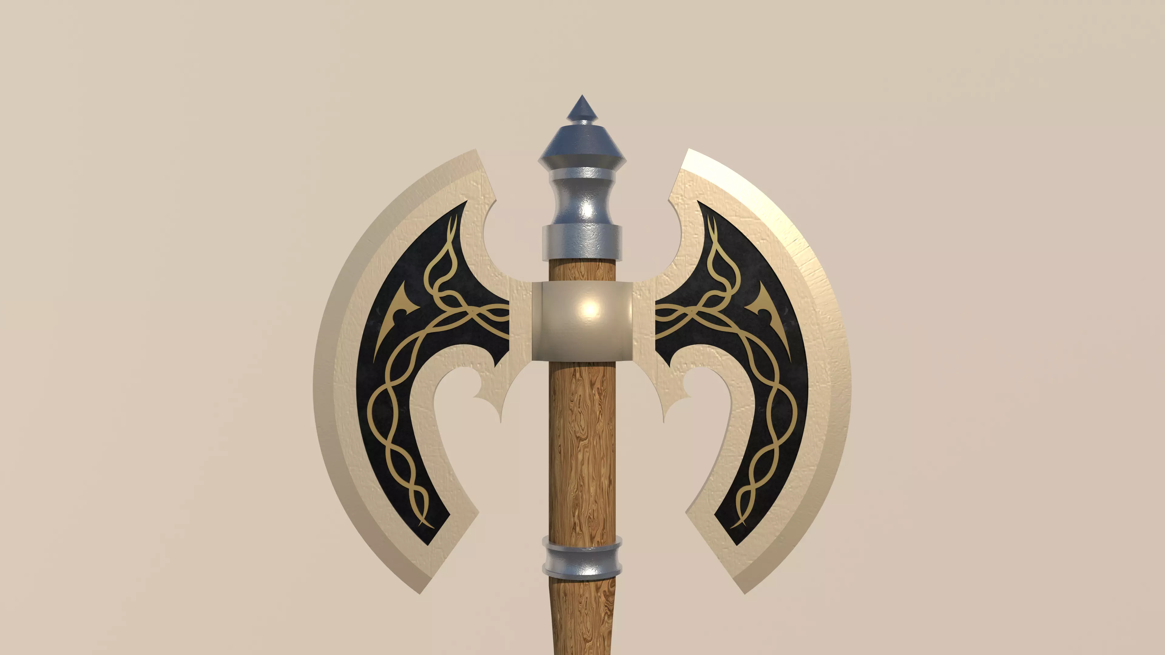 Fantasy Double-Headed Battle Axe Low-poly 3D model_3