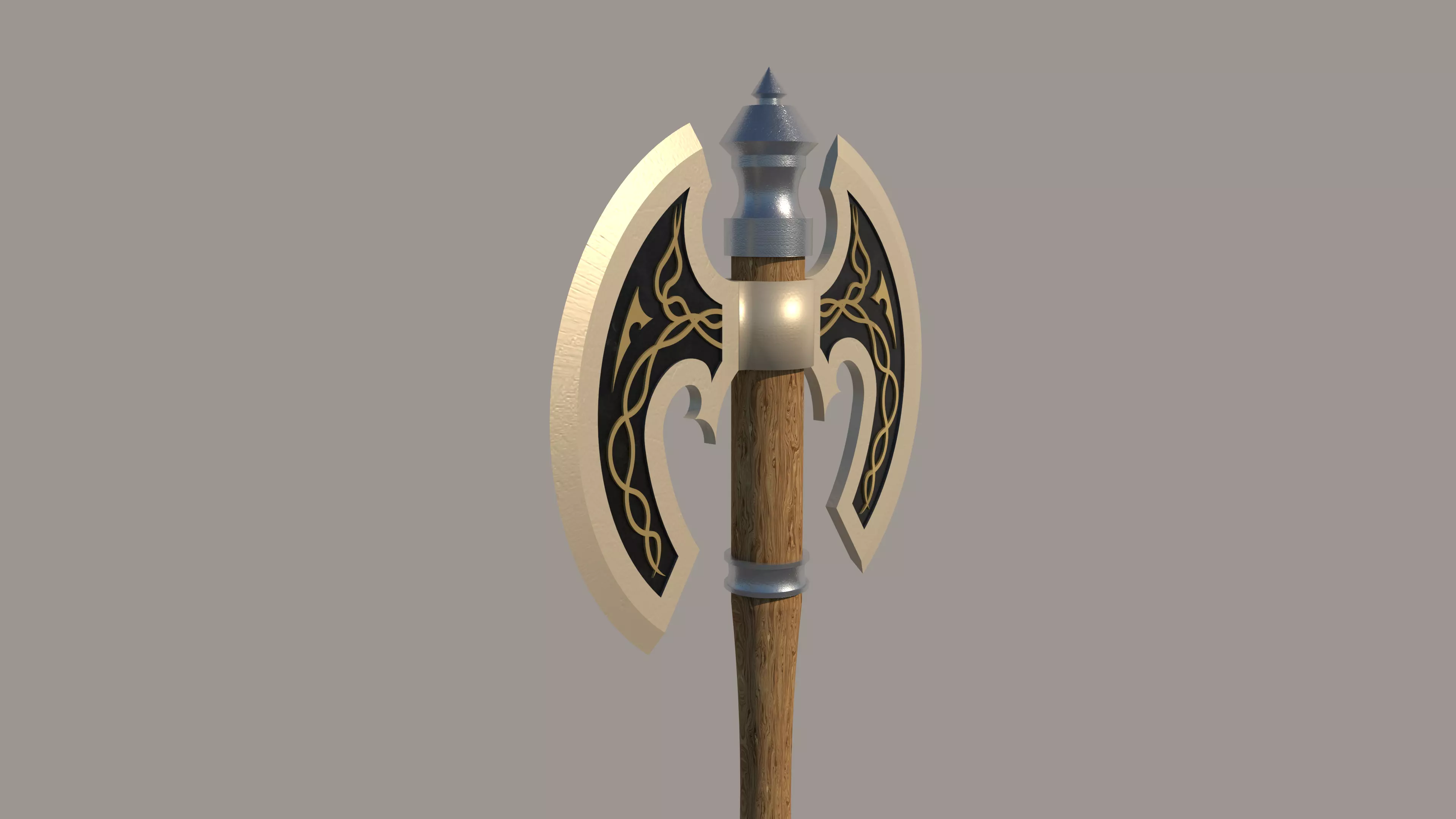 Fantasy Double-Headed Battle Axe Low-poly 3D model_2