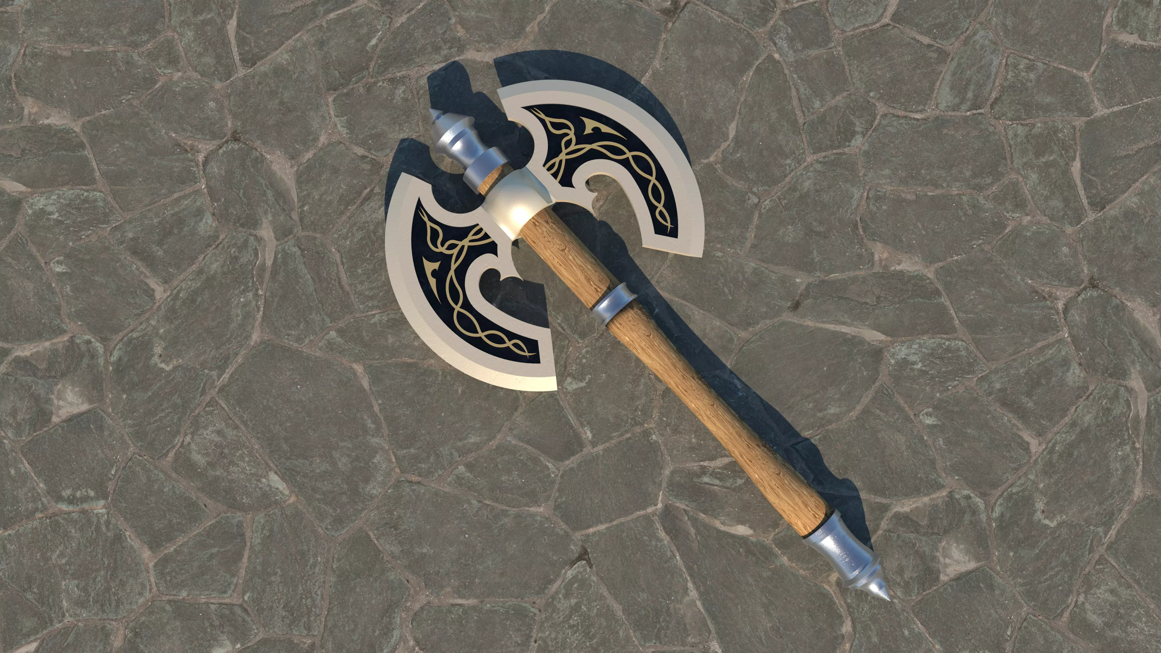 Fantasy Double-Headed Battle Axe Low-poly 3D model_0