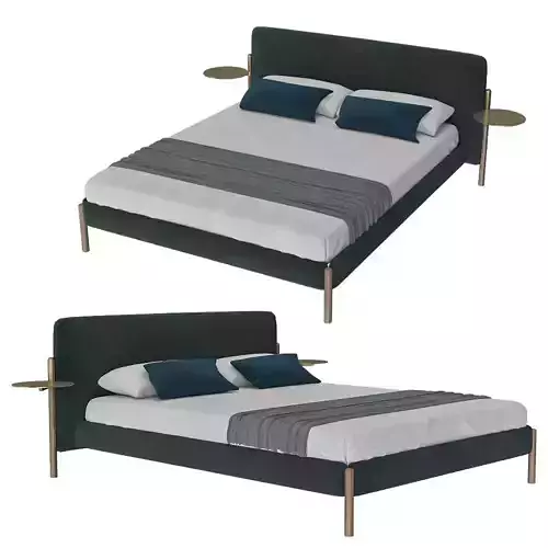 Halo Side Shelf Upholstered Bed 3D Model 