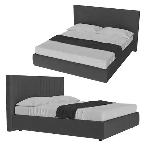 Ridge Panel Upholstered Bed 3D Model 