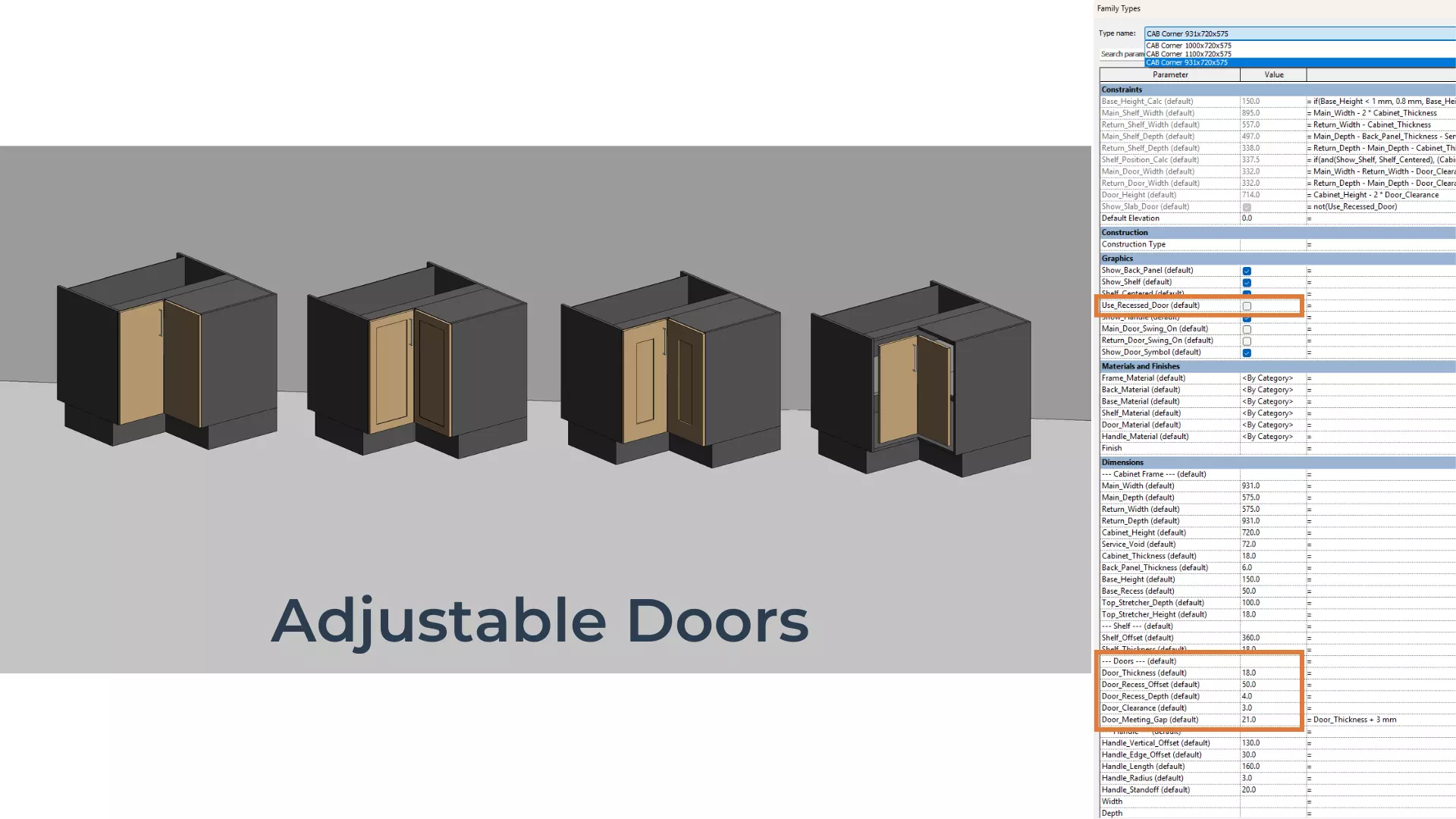 PARAMETRIC REVIT FAMILY L-Corner Base Cabinet with Right Return 3D model_6