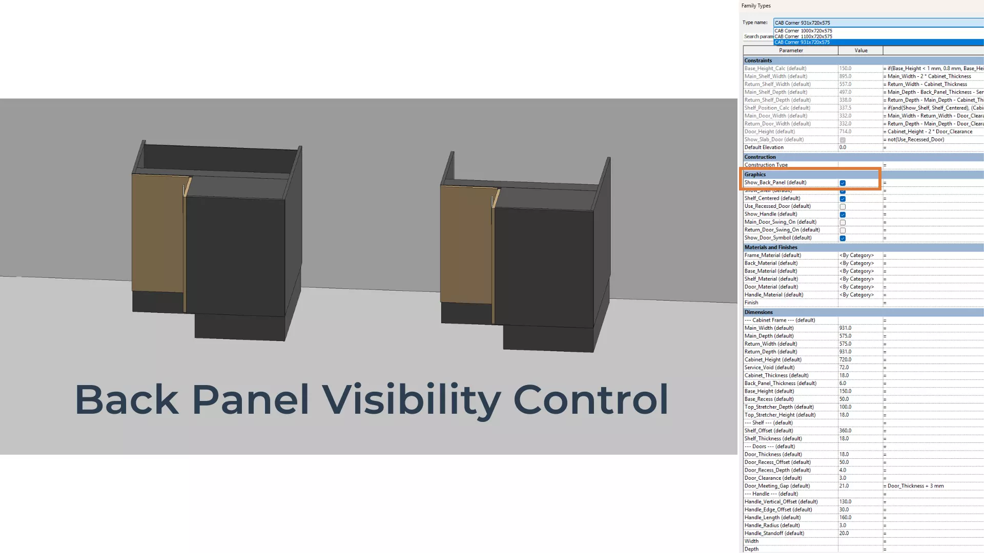PARAMETRIC REVIT FAMILY L-Corner Base Cabinet with Right Return 3D model_3