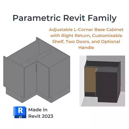 PARAMETRIC REVIT FAMILY L-Corner Base Cabinet with Right Return