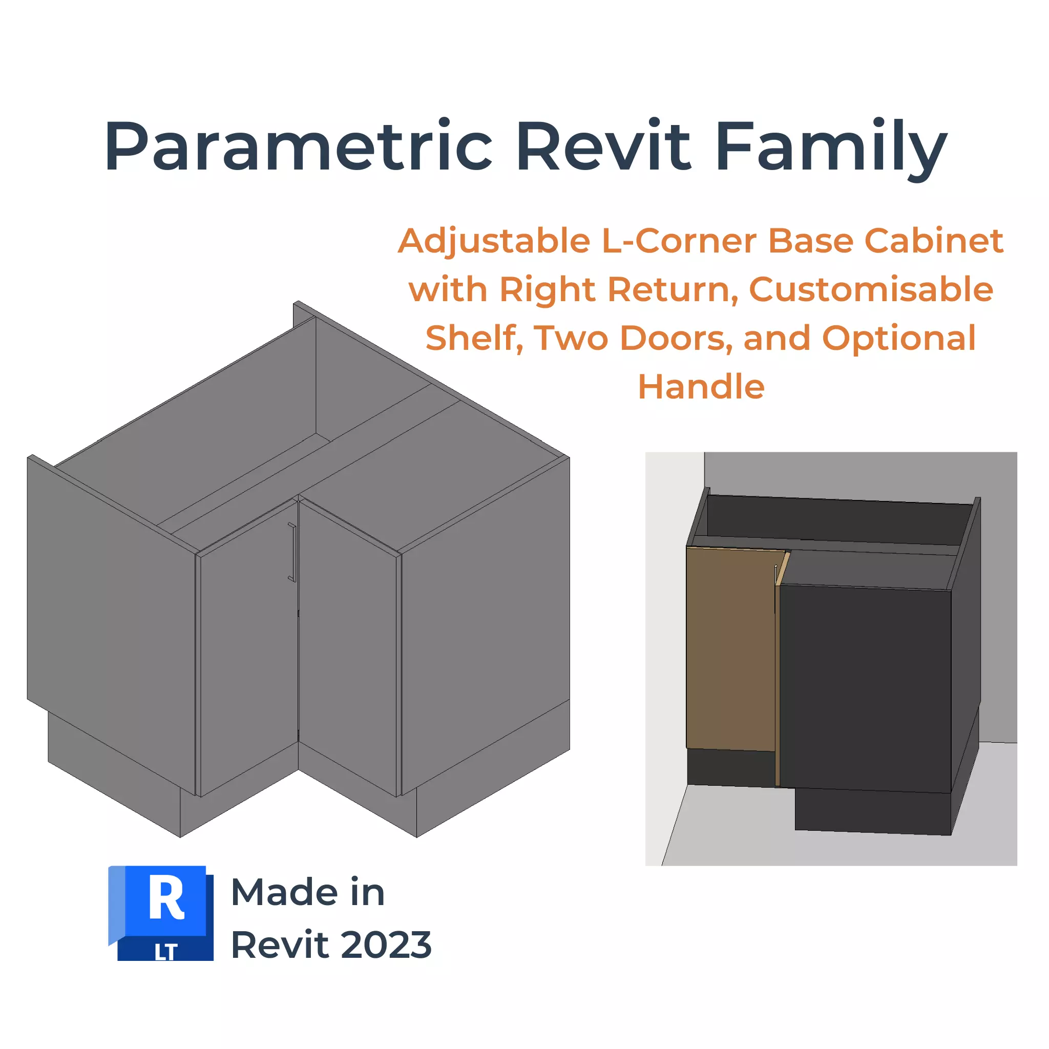 PARAMETRIC REVIT FAMILY L-Corner Base Cabinet with Right Return 3D model_0