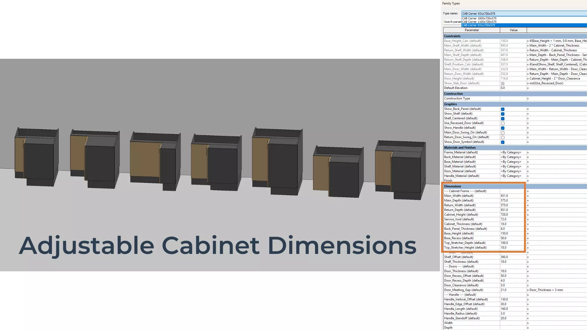 PARAMETRIC REVIT FAMILY L-Corner Base Cabinet with Right Return 3D model_2