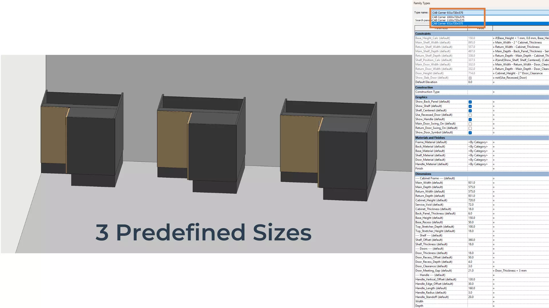 PARAMETRIC REVIT FAMILY L-Corner Base Cabinet with Right Return 3D model_1