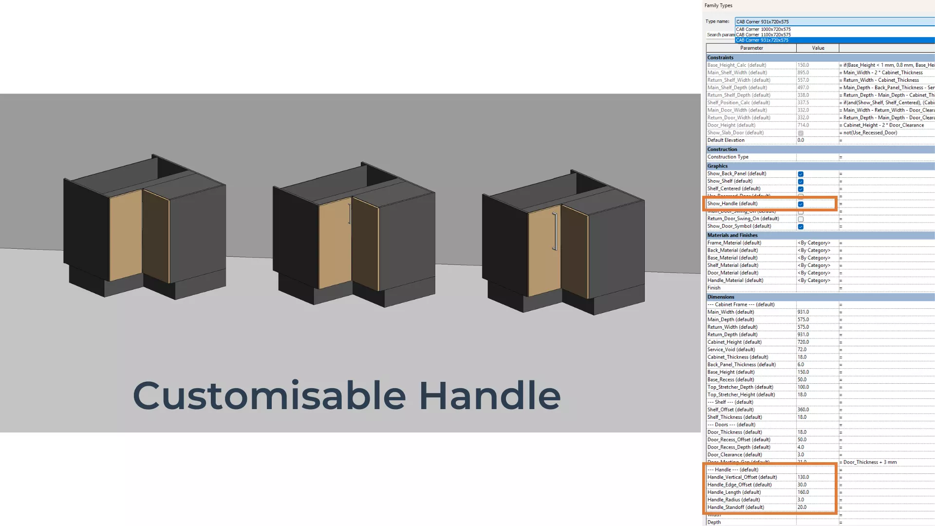 PARAMETRIC REVIT FAMILY L-Corner Base Cabinet with Right Return 3D model_7