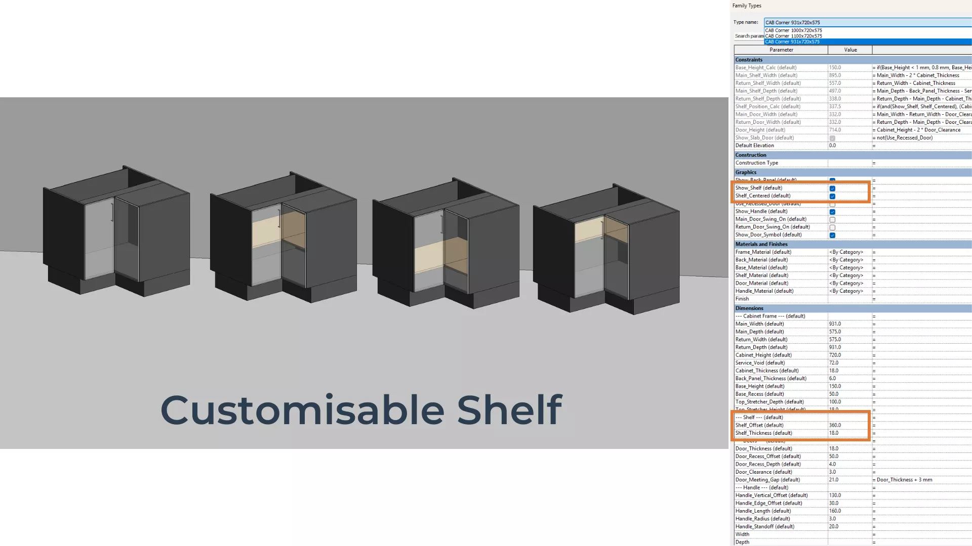 PARAMETRIC REVIT FAMILY L-Corner Base Cabinet with Right Return 3D model_5