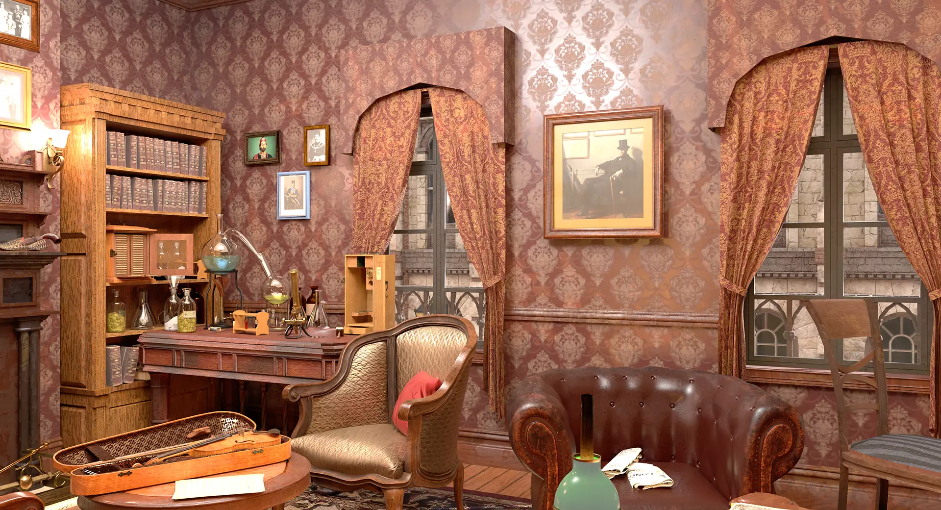 221b Baker Street Consulting Room and Victorian London Asset Pak 3D model_16