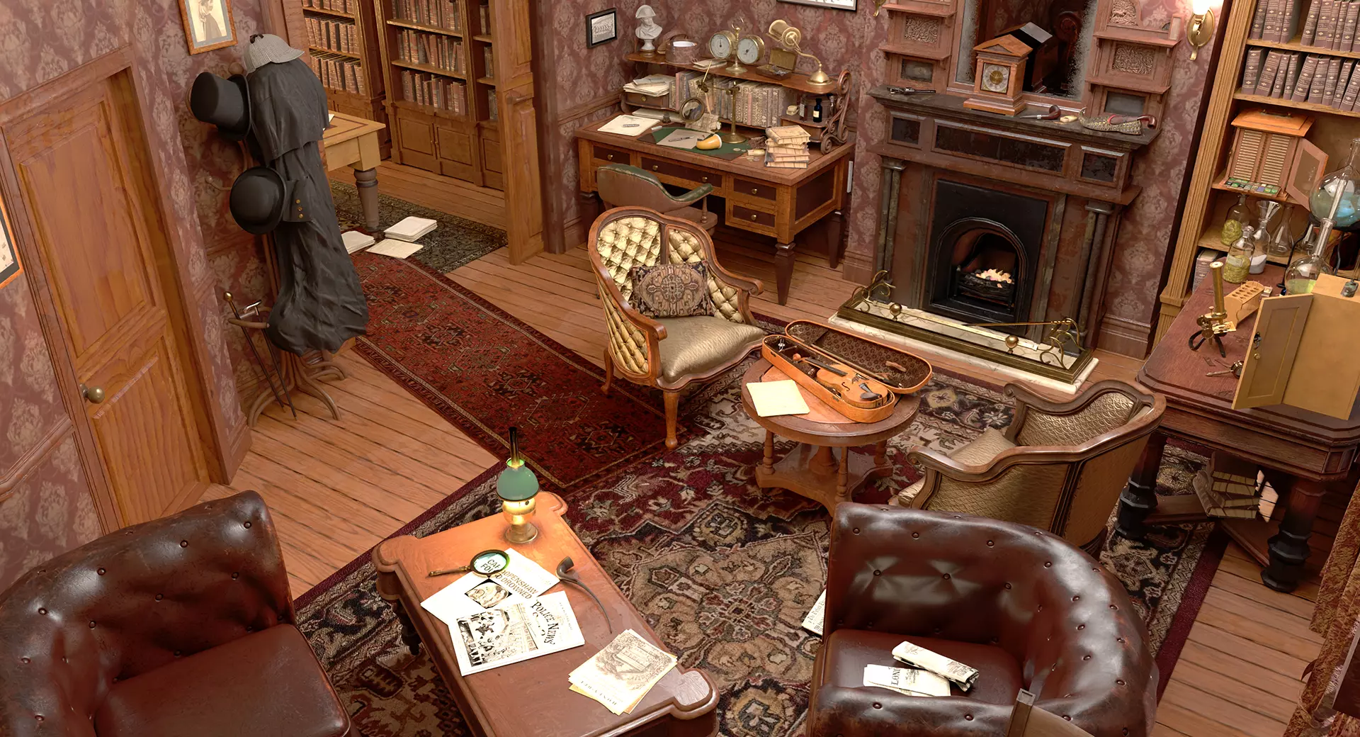 221b Baker Street Consulting Room and Victorian London Asset Pak 3D model_0