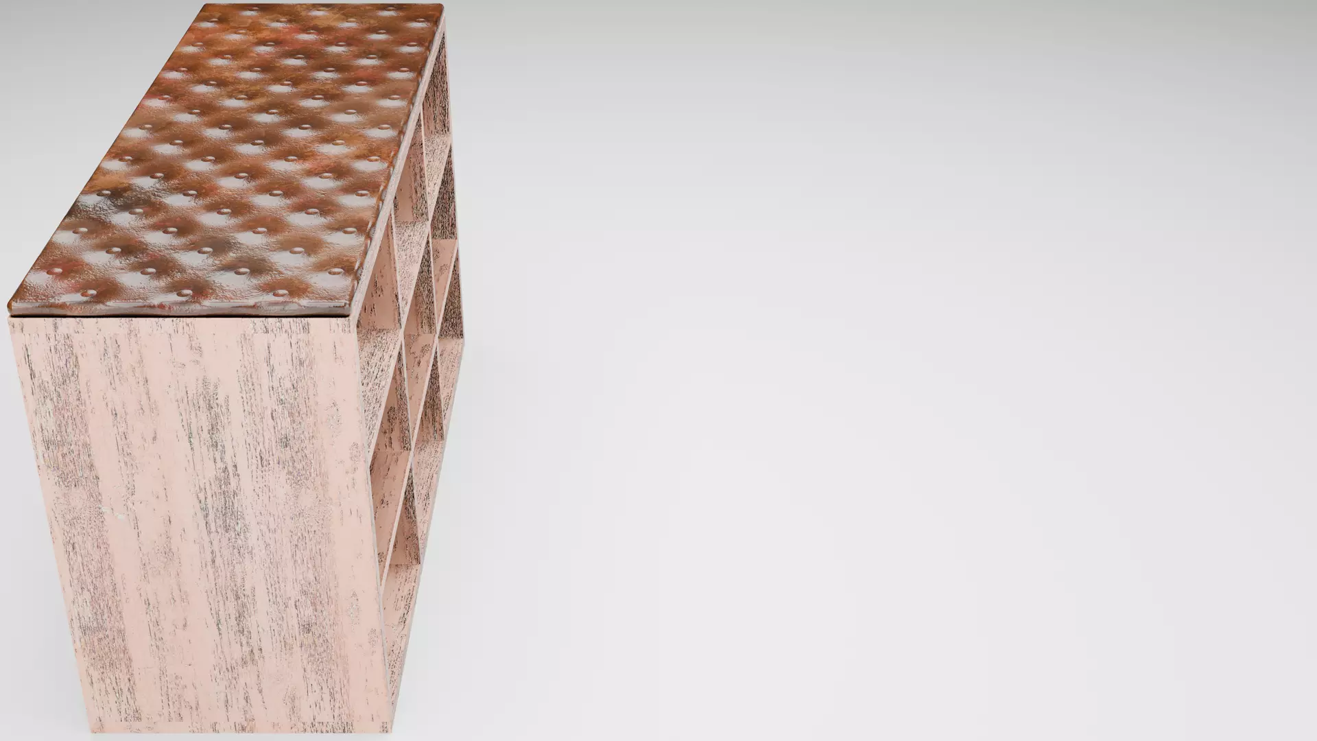 Shoe Shelf - Variant 1 of 13 Old wood with quilted brown leather Low-poly 3D model_4