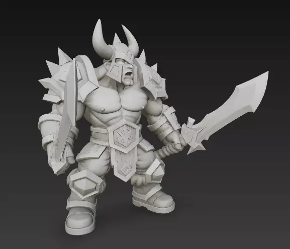 Horned Warrior  Stylized Armored Fighter CGI and 3D Print 3D print model_2