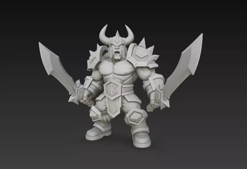 Horned Warrior  Stylized Armored Fighter CGI and 3D Print 3D print model_0
