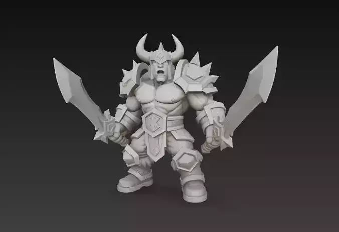 Horned Warrior  Stylized Armored Fighter CGI and 3D Print