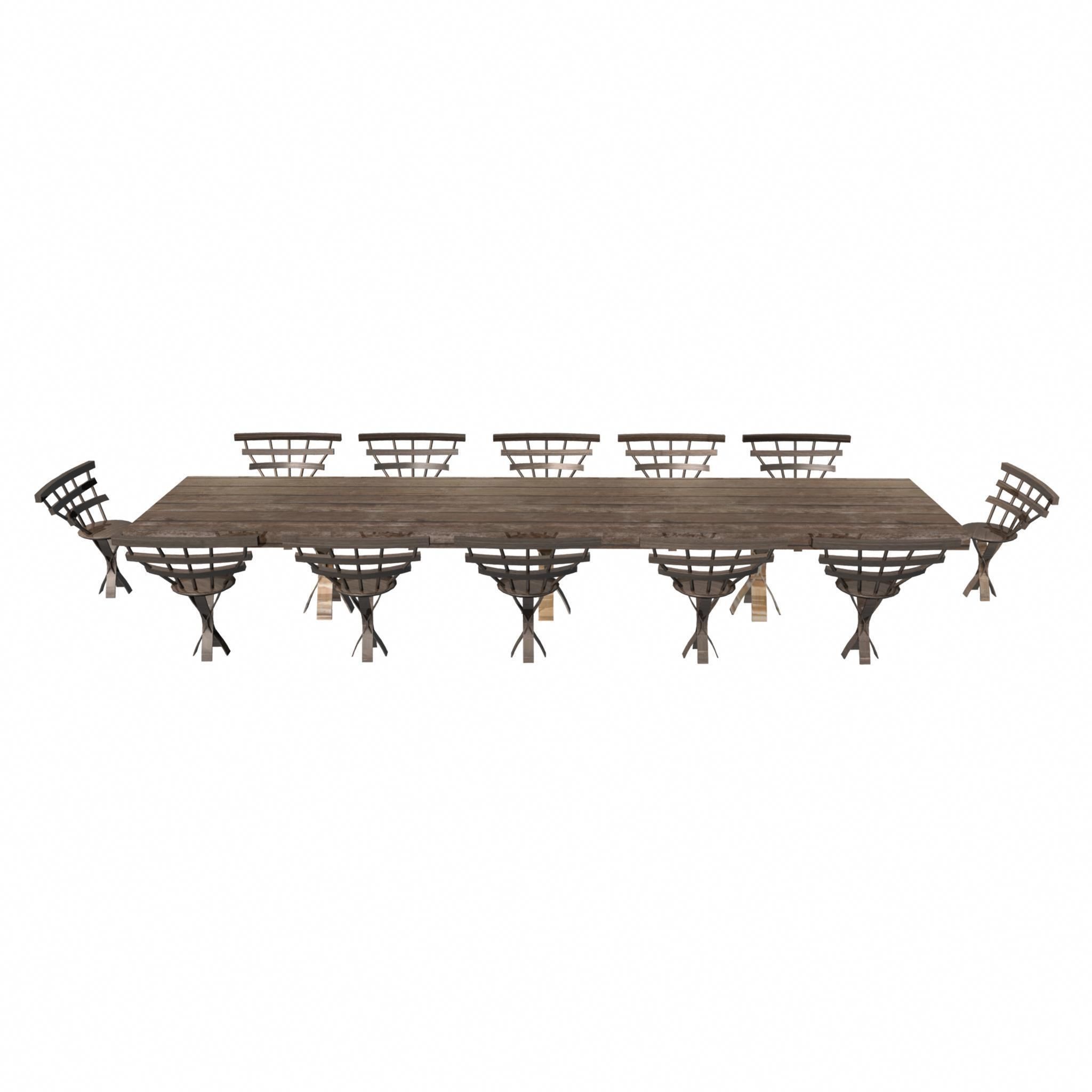 Wooden Dining Table And Chairs Low-poly 3D model_6