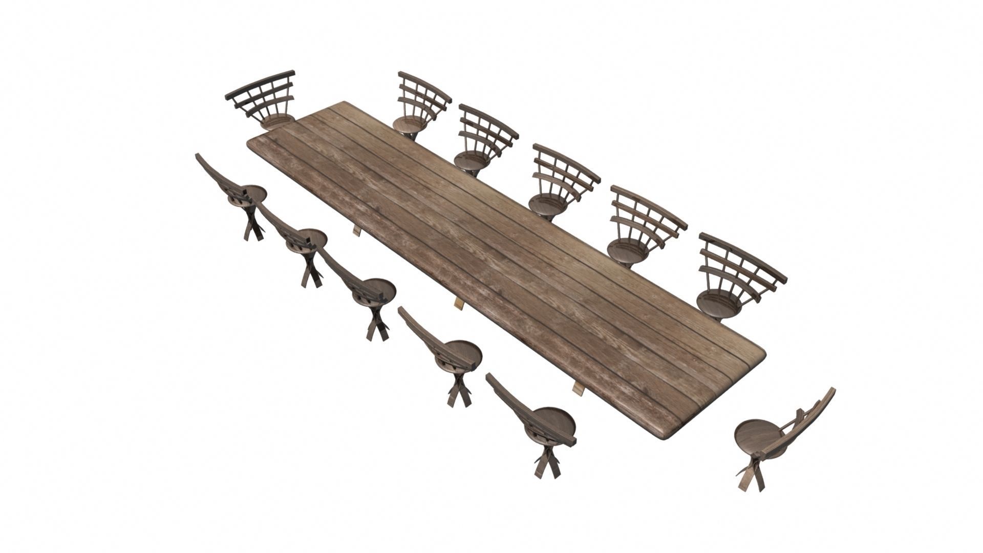 Wooden Dining Table And Chairs Low-poly 3D model_8