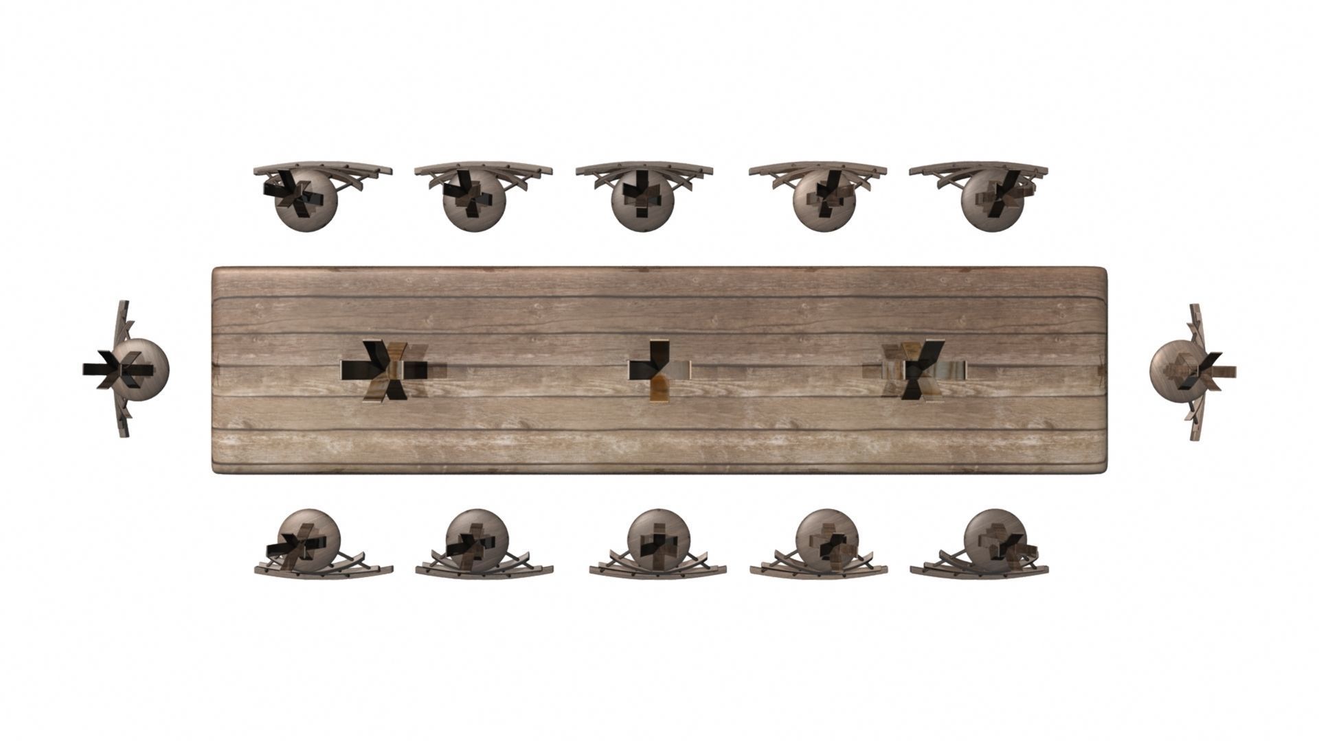 Wooden Dining Table And Chairs Low-poly 3D model_14