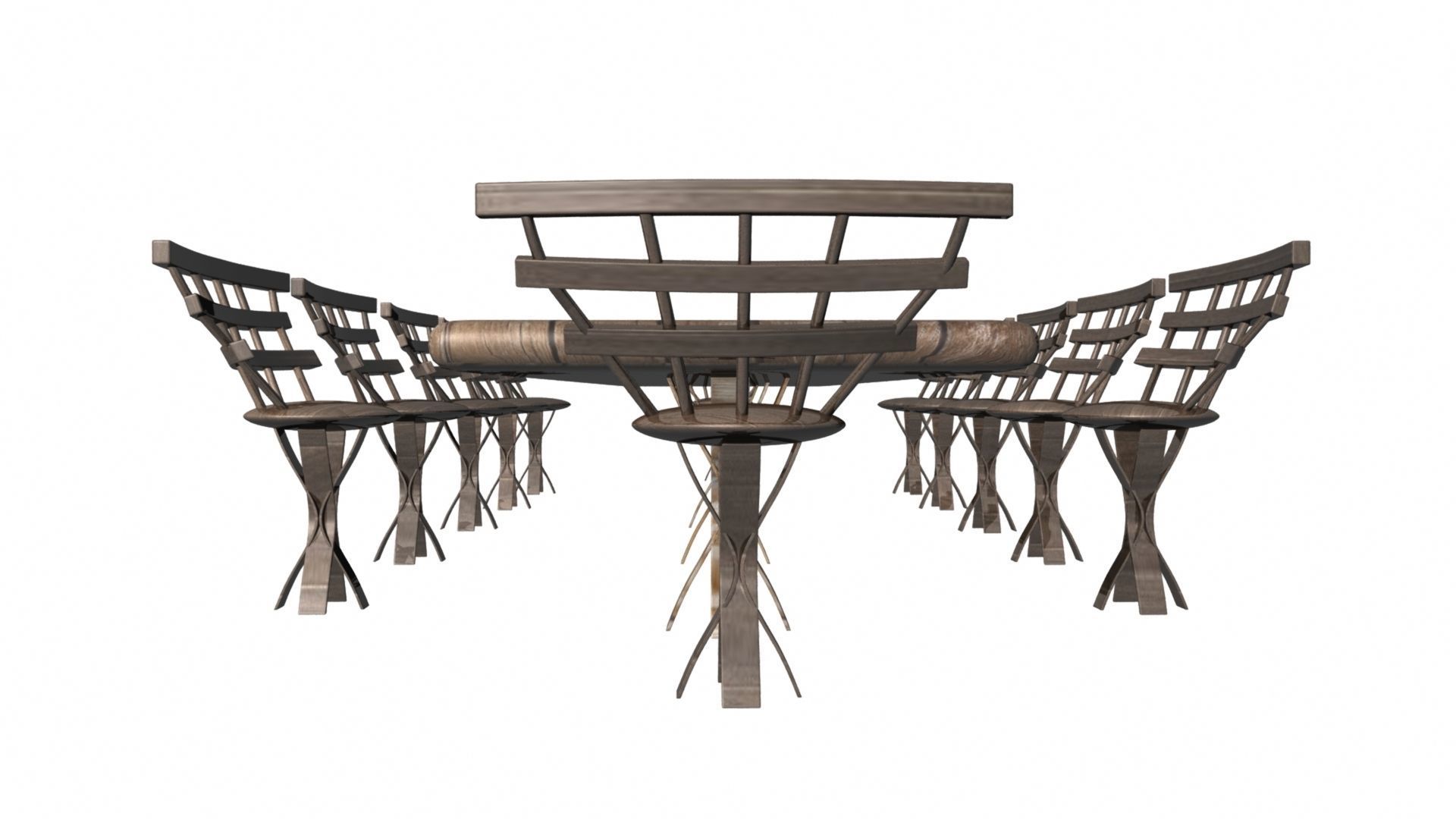 Wooden Dining Table And Chairs Low-poly 3D model_12