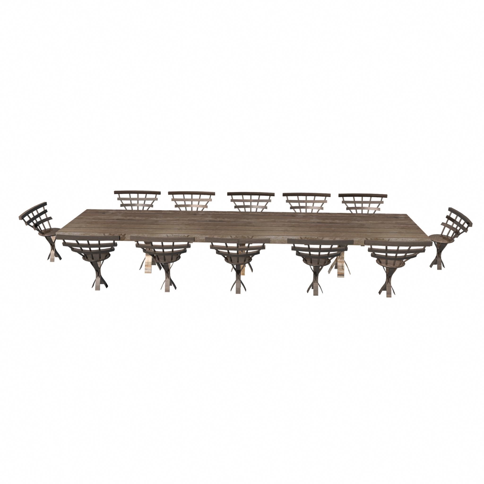 Wooden Dining Table And Chairs Low-poly 3D model_5