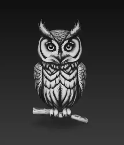 Monochrome Horned Owl Sculpture - CGI and 3D Print 3D print model