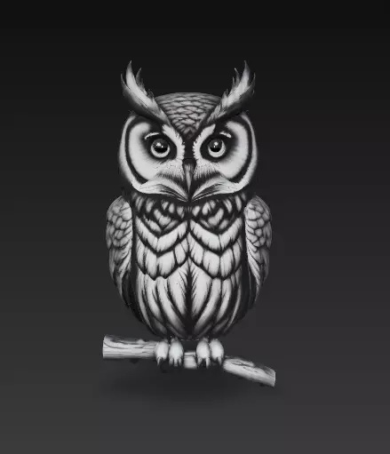 Monochrome Horned Owl Sculpture - CGI and 3D Print 3D print model