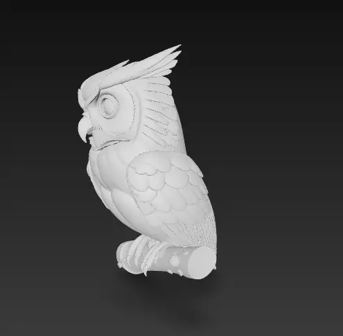 Stylized Horned Owl on Perch - CGI and 3D Print Decorative Bird 3D