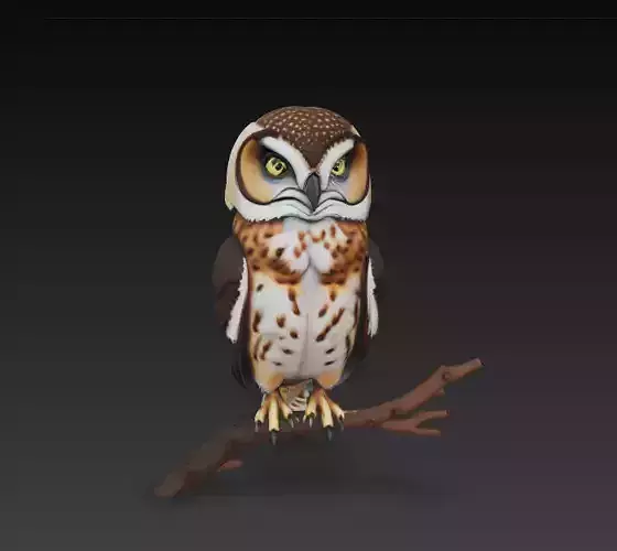 Stylized Owl on Branch - CGI and 3D Print Decorative Bird 3D print model
