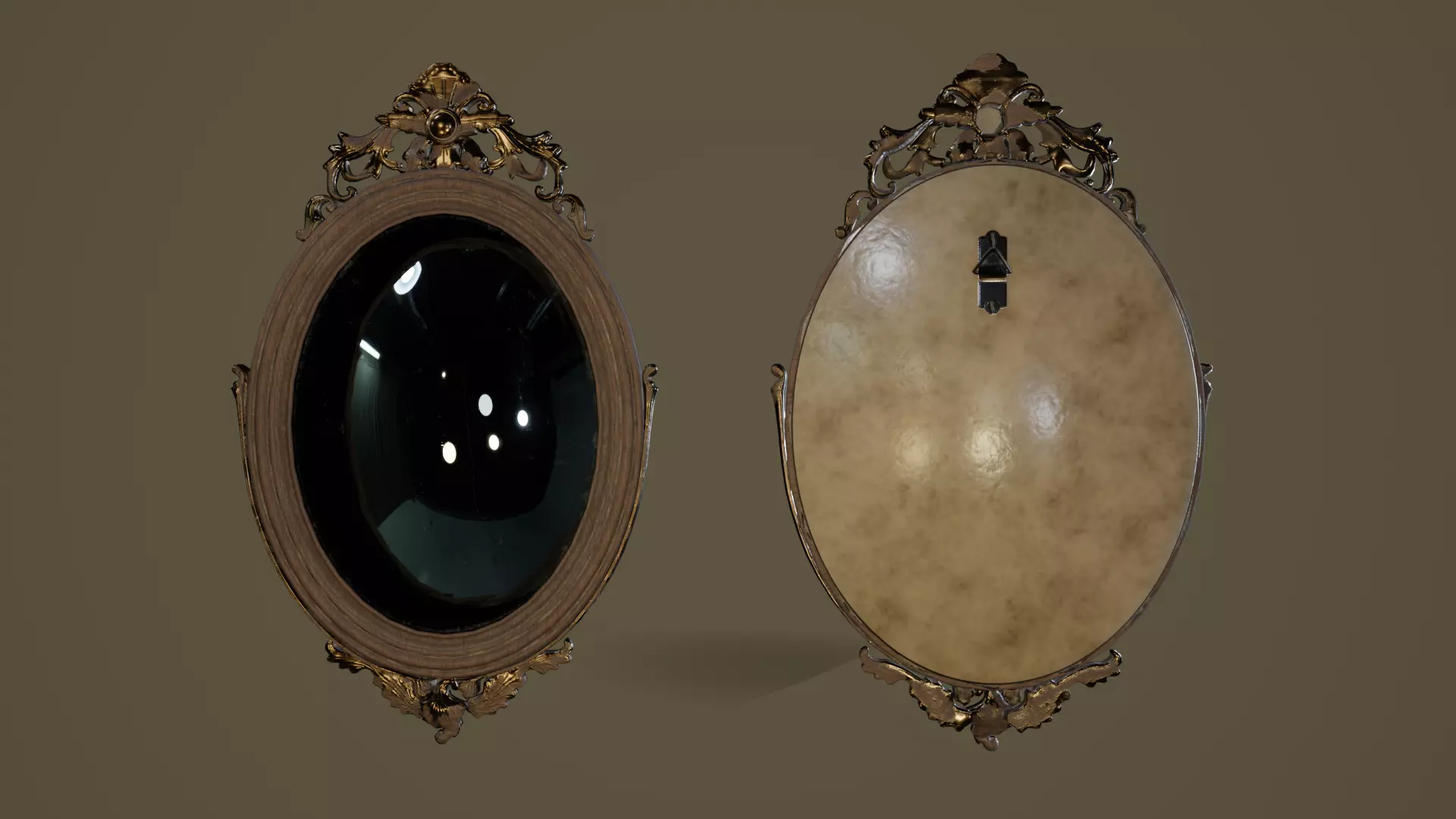 Vintage Mirror- Game Ready Low Poly PBR 3D Model  Low-poly 3D model_0