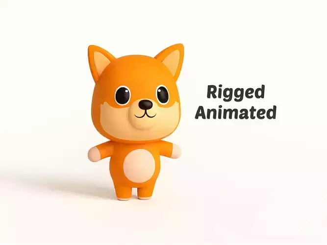 Cartoon Fox - Chubby Animal Rigged Low-poly 3D model