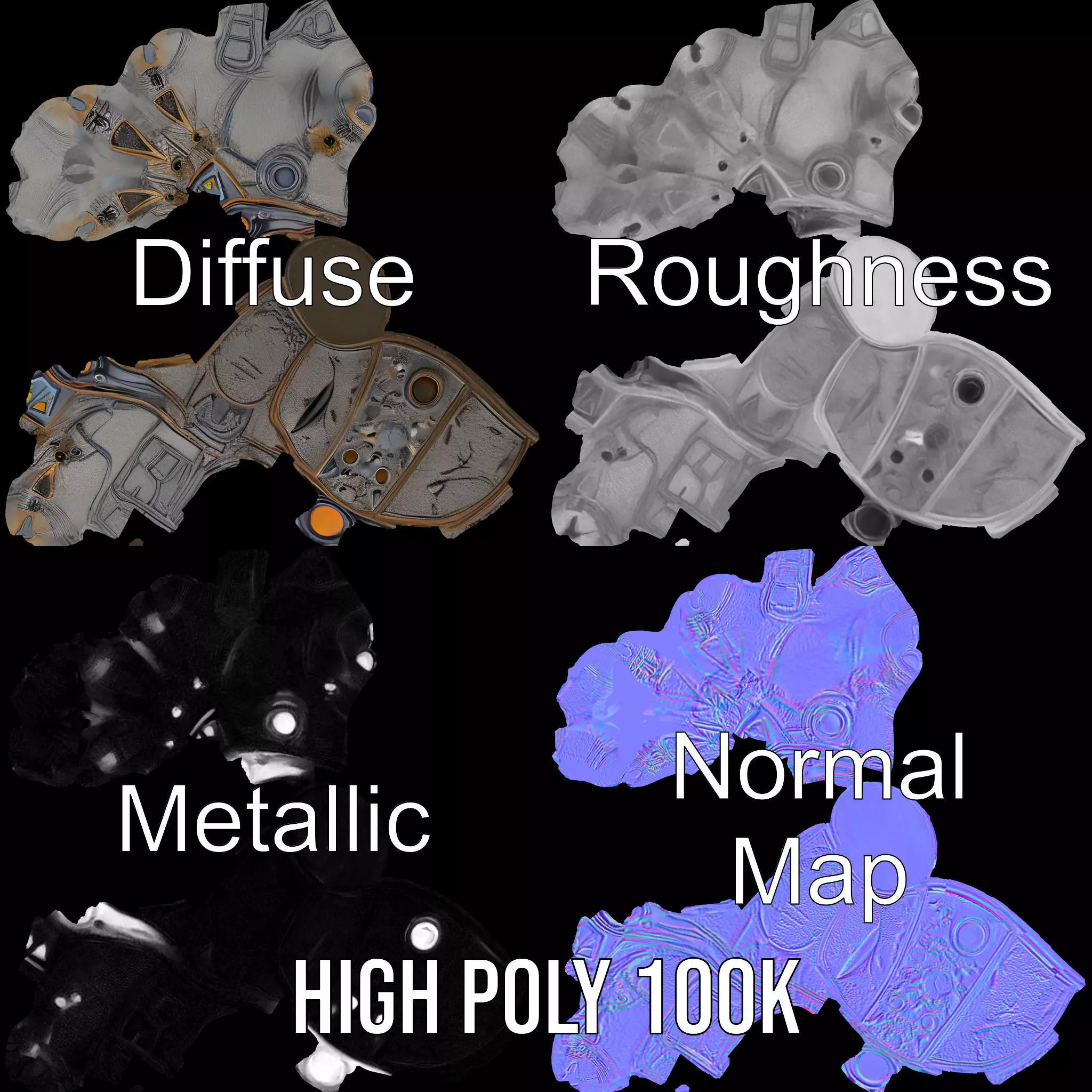 Futuristic Metallic Gauntlet Model Pack Low-poly 3D model_3