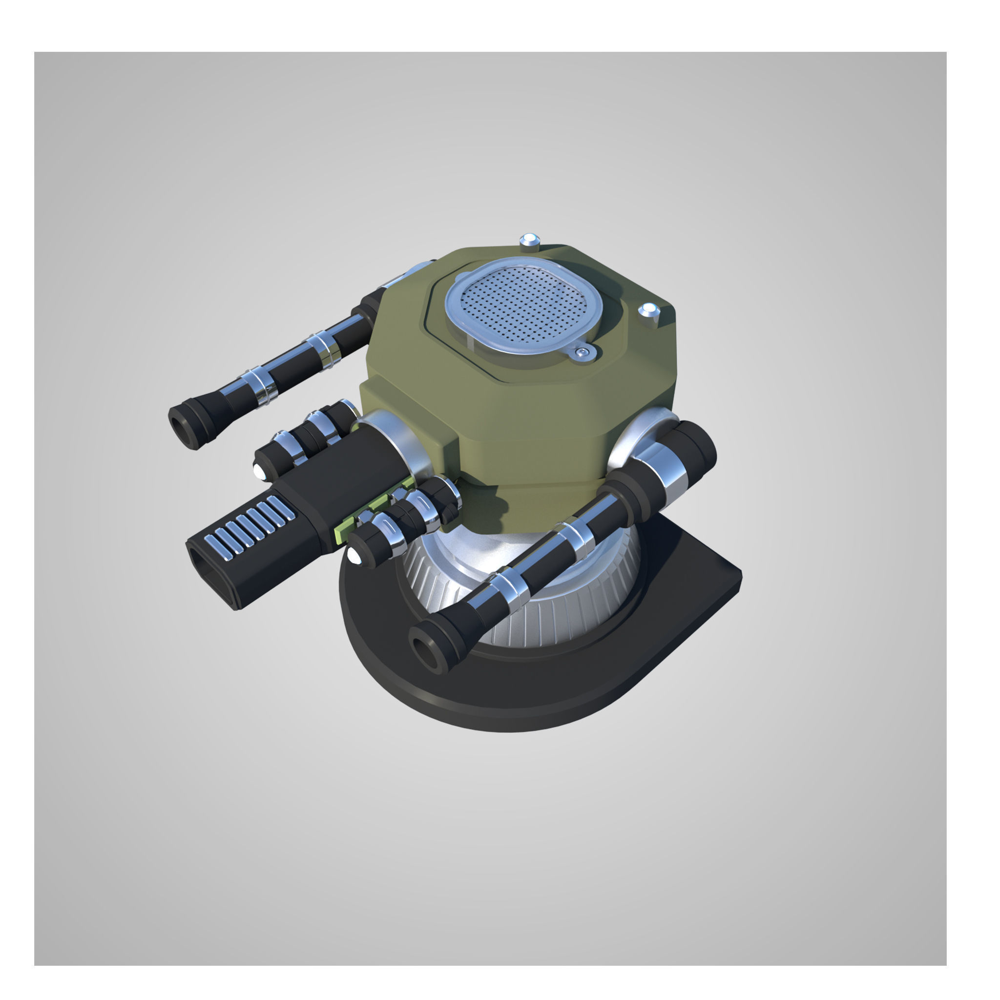 6 Rigged Turrets - part1 Low-poly 3D model_1