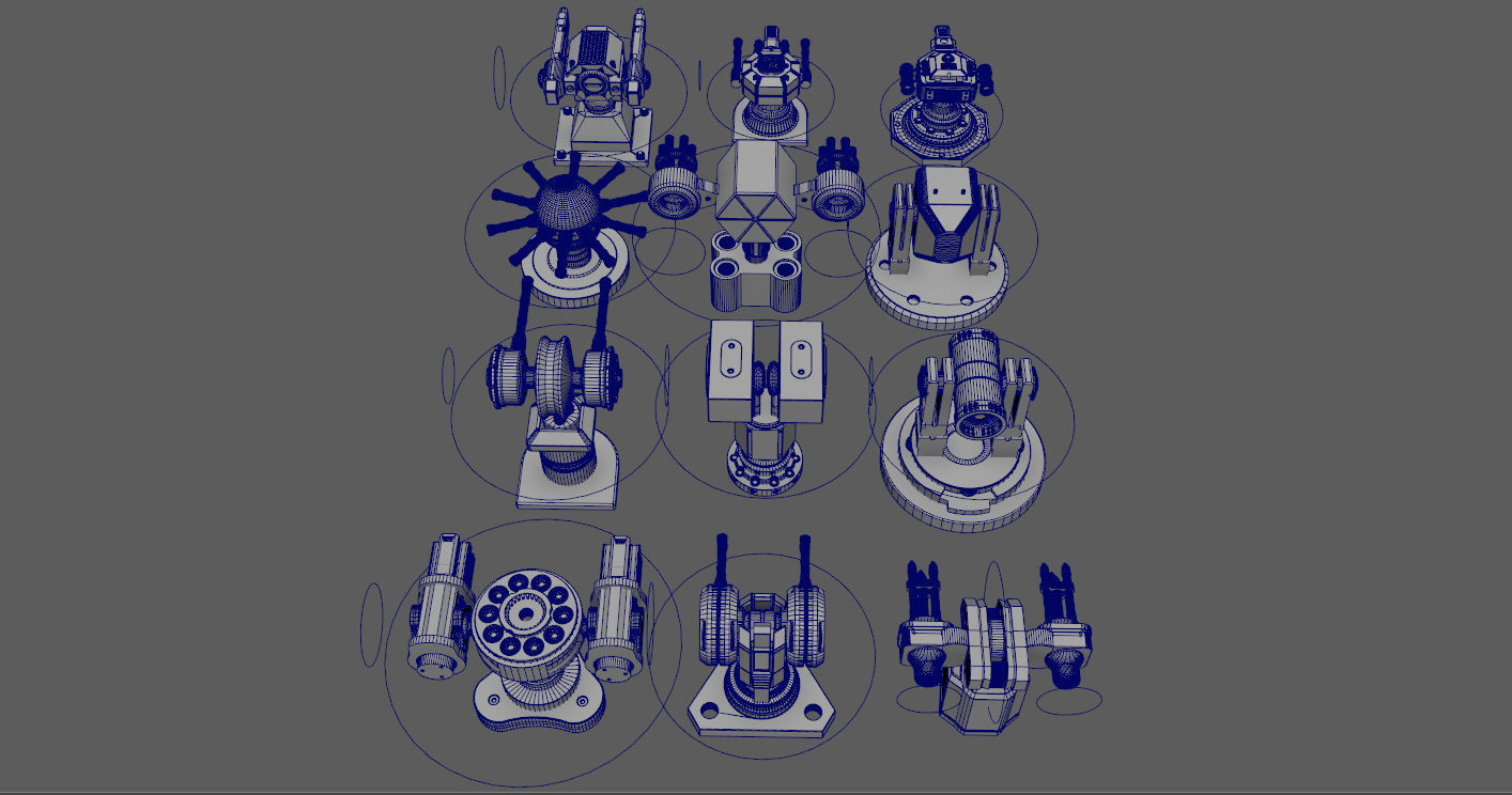 6 Rigged Turrets - part1 Low-poly 3D model_8