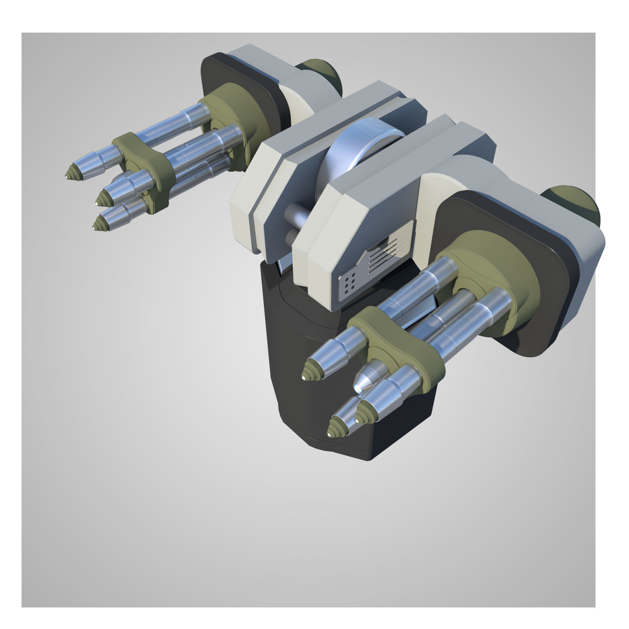 6 Rigged Turrets - part1 Low-poly 3D model_4